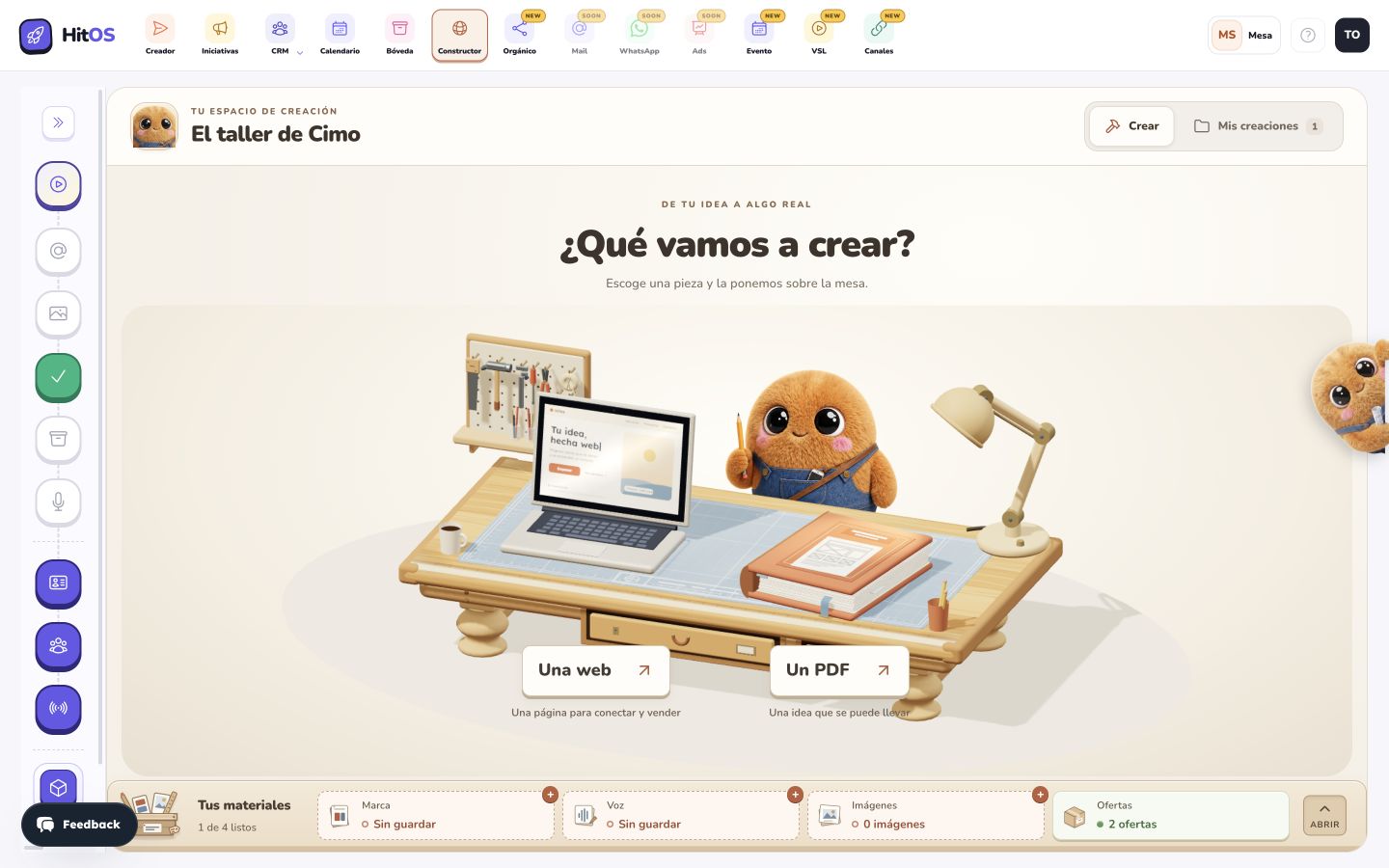 Actual screenshot of Constructor in HitOS. Mesa Studio · Cimo’s workshop.