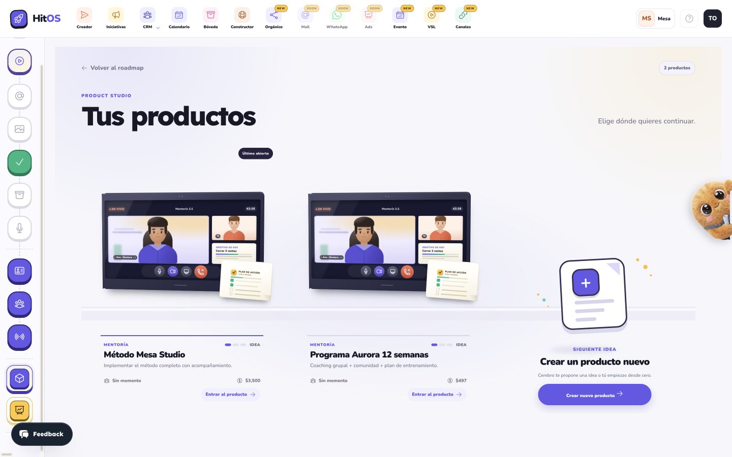 Actual screenshot of Product & Offer in HitOS. Mesa Studio · Product catalog.